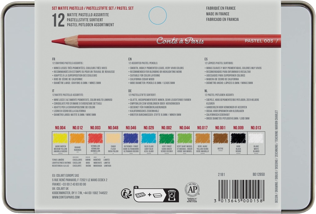 CRAYONES PASTEL X12 CAJA DE METAL - CONTE