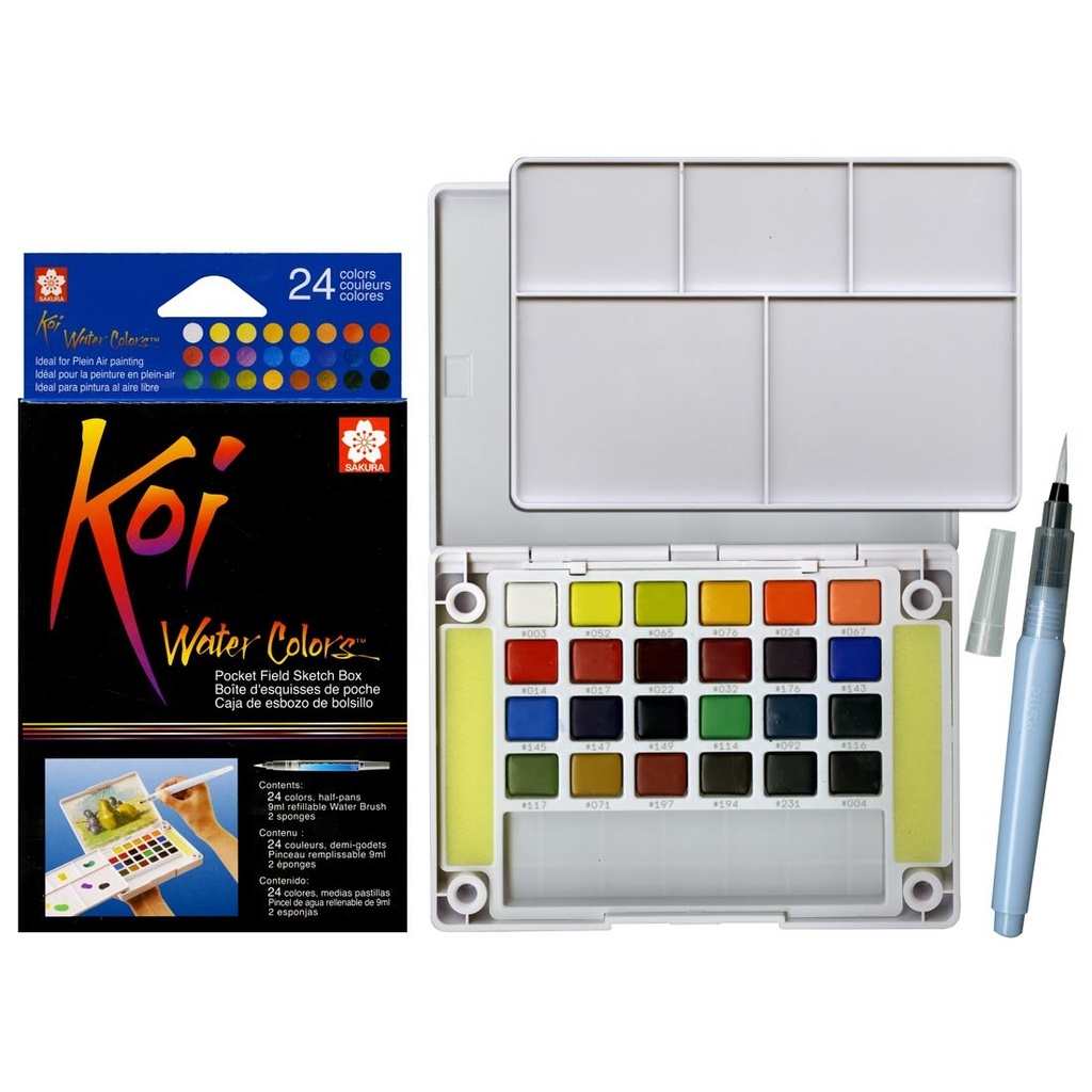 SET DE ACUARELAS EN PASTILLA KOI 24 COLORES CON PINCEL - SAKURA