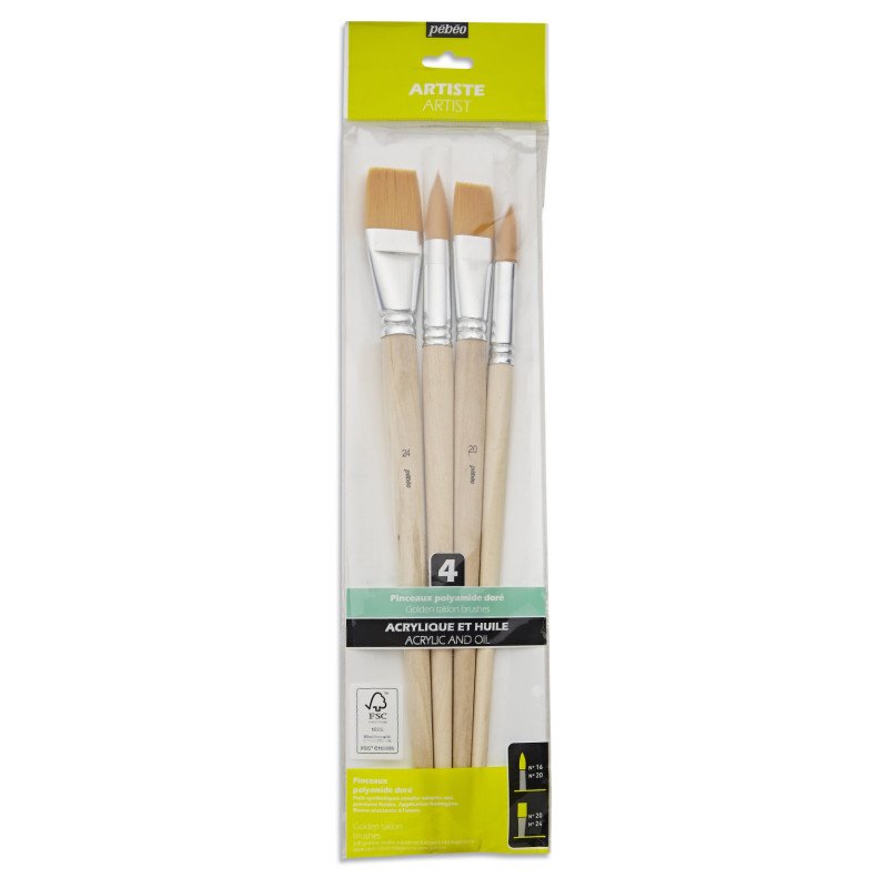SET DE PINCELES 4 DE POLIAMIDA DORADA - PEBEO